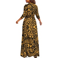 Robe Maxi Tribal jaune pour femmes Wrap col en V à manches courtes taille haute été décontracté élégant a-ligne longues robes avec poches
