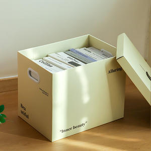 Boîte de rangement en papier épais, organisateur de vêtements rectangulaire avec couvercle pour usage domestique, gris clair, gris foncé, couleur unie - Product Image 4