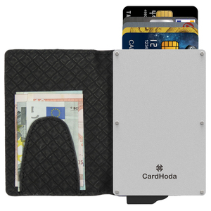 CardHoda Aluminum <b>RFID</b> <b>Blocking</b> <b>Wallet</b> With Genuine Leather Lining Fold Closure Minimalist Design Short Card Holder - Product Image 1