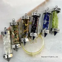 Pendentif en alliage à gemmes et cristaux naturels en forme de bouteille hexagonale collier amoureux charm pour bijoux artisanal