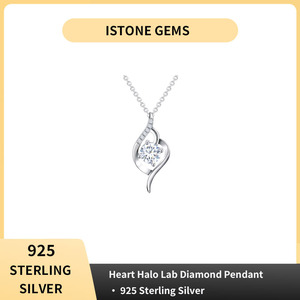 Collier Pendentif Classique pour Femme en Argent 925 Plaqué Rhodium avec Diamant Taille Ronde Brillante Sertissage Griffe Design Goutte d'Eau Chaîne à Maillons - Product Image 3