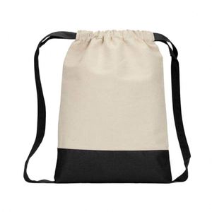Mochila de Cordón Ajustable de Dos Tonos de Algodón Orgánico Personalizada para Exteriores con Bolsillo - Product Image 1