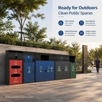 Poubelle en métal durable à compartiments multiples avec bacs intérieurs amovibles pour campus scolaire et espaces publics extérieurs
