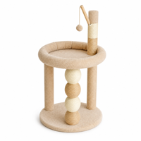 FANCIE Arbre à chat moderne en bois avec tissu bouclé, griffoir en sisal, bol et nid, lit pour chat toutes saisons, design compact multi-niveaux