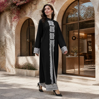 Loriya 2026 Gaun Abaya Wanita Berbahan Katun dengan Renda, Set Celana Muslim Dubai, Kancing Kodok, Bordir, Jubah untuk Lebaran, Ramadhan, dan Pesta