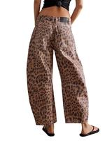 Nouveau pantalon en jean à jambe léopard en sucre brun pour femme