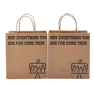 Free Sample Custom Brown Kraft Paper Grocery <b>Snack</b> Food Packaging Bags with Luxury Handle Personalized Logo Printing - Product Image 1