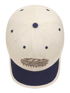 Casquette de baseball souple réglable style vintage en sergé sportif avec broderie de fil métallique beige - Product Image 4