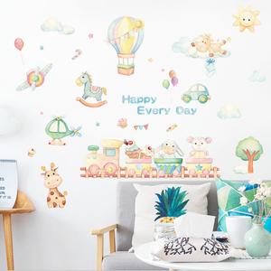 Bong Bóng Màu Hồng voi con hươu cao cổ con Áp phích động vật tường nghệ thuật vải Vườn Ươm in tranh Bắc Âu bé phòng trang trí hình ảnh - Product Image 5