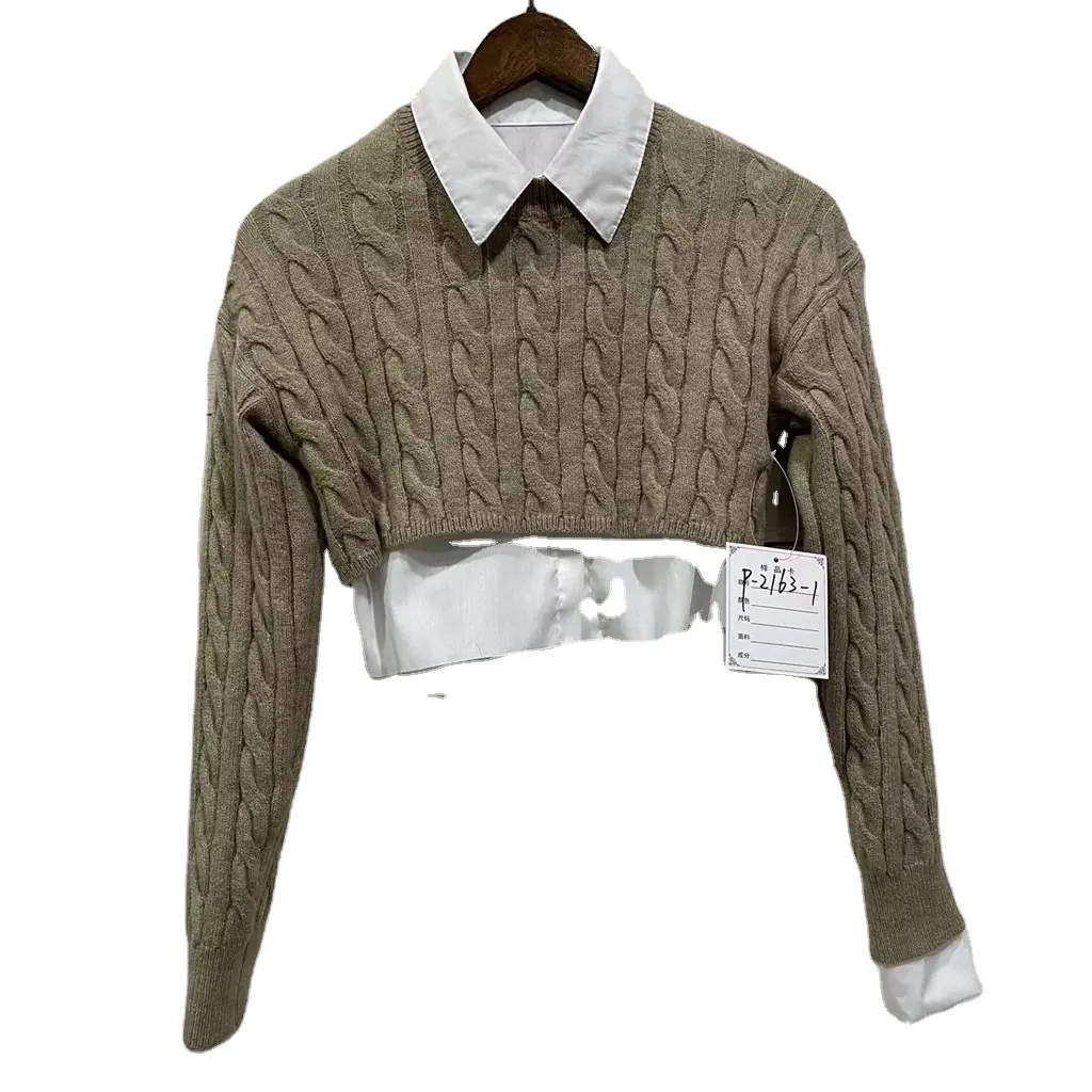 Suéter de manga larga para mujer, Jersey corto de punto con Cable, Top blanco, cuello redondo, no Miu, novedad de 2022