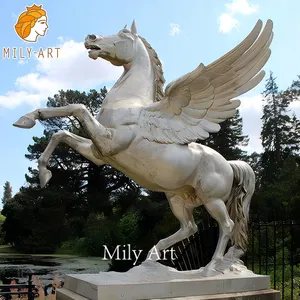 تمثال حصان رخامي نحت حيوانات يقفز مخصص للديكورات الخارجية