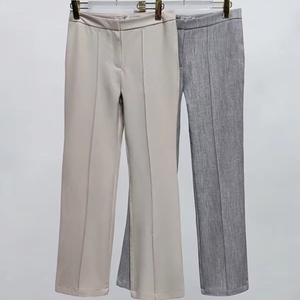 Pantalon décontracté pour femme, taille haute élastique, anti-plis, jambe large, longueur cheville, couleur unie, tendance, vente en gros, personnalisé OEM/ODM - Product Image 1
