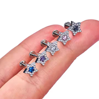 G23 cincin hidung benang Internal pria dan wanita, perhiasan berlubang, cincin hidung berlubang, anting-anting bintang zirkon, logam campuran Titanium
