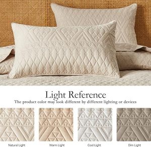 Modern Style Geometric Pattern Quilt Bedding Set <strong>Beige</strong> Lightweight Microfiber Soft King/Cal King Size <strong>Bedspread</strong> 3 Quilt - Product Image 4