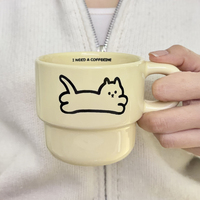 Mug en céramique bleu clair motif chat mignon, tasse à café en porcelaine avec animal de dessin animé, empilable, pour usage commercial, vente en gros, unité de distribution