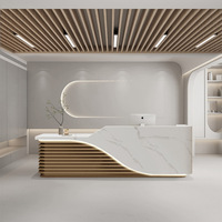 Comptoir de réception de clinique moderne extra large, bureau de réception en bois de luxe à vendre avec éclairage LED