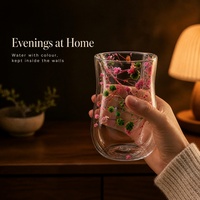 Tasse en verre à double paroi avec fleurs séchées, tasse à thé en verre transparent en forme de tulipe, verre à eau et à jus pour café, cadeau, vente en gros