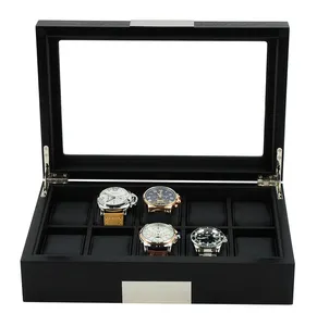 Custom Logo Hoge Kwaliteit 10 Slots Houten Manchetknopen Horloge Box Case