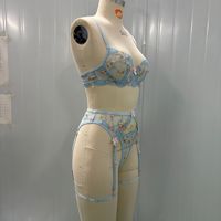 Ensemble de lingerie 4 pièces RUIYI pour femme, broderie florale, maille transparente, porte-jarretelles, logo personnalisé, lingerie sexy et intime