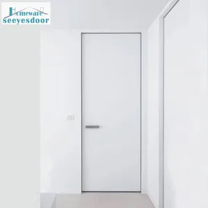 Seeyesdoor modern white colour wooden interior hidden doors porte with aluminum frame