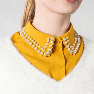 Popolare Colletto Finto <span class=keywords><strong>a</strong></span> Doppia Fila di Perle Fatto <span class=keywords><strong>a</strong></span> <span class=keywords><strong>Mano</strong></span> con Decorazioni Ricamate, Abbinato <span class=keywords><strong>a</strong></span> una Camicia con Colletto Finto alla Moda per Donna - Product Image 6