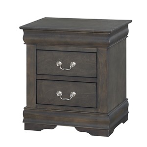 Comodino Classico Tradizionale con 2 Cassetti in Finitura Grigia, Mobile per Camera da Letto in Legno - Product Image 2