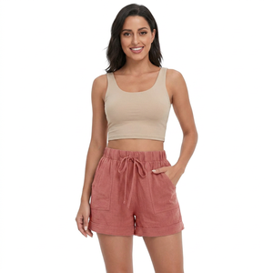 Shorts décontractés en coton pour femmes, shorts d'été pour femmes, shorts décontractés à cordon de serrage, shorts confortables à porter au quotidien - Product Image 1