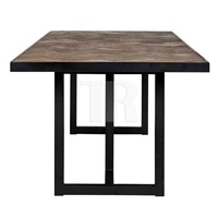 Meubles de maison, table de salle à manger rectangulaire, style scandinave rustique, plateau en bois massif à chevrons, pieds en métal, tables de salle à manger
