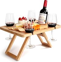 Table de pique-nique pliable d'extérieur avec porte-verres et plateau à collation en bambou pour utilisation en parc