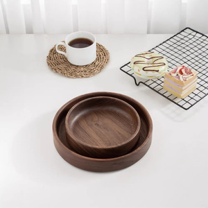 Ensemble de plateaux de service en bois de noyer noir, ronds et carrés, profonds, pour collations, fruits, bonbons, usage domestique - Product Image 3