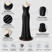 Robe longue en satin à col drapé sans manches pour femme, coupe biais élégante, robe de soirée colonne, personnalisable avec logo OEM, vente en gros