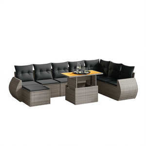 Ensemble de canapés de jardin en polyrotin gris avec accoudoirs réglables, 6 places, mobilier d'extérieur au design contemporain - Product Image 1