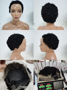 Letsfly Promotion 36$ Bleach Knots Short Cut <b>Wigs</b> 13x4 Lace Frontal Curly 100% Human Hair Natural <b>Black</b> Hair Wholesale 90gram - Product Image 5