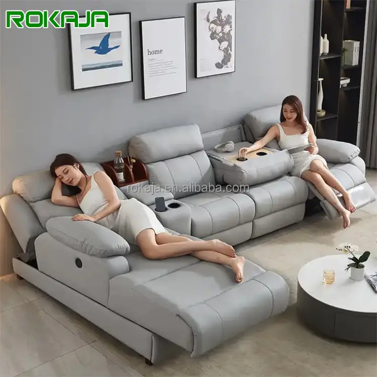 Sofá reclinable inteligente de esquina eléctrico moderno, sofá multifuncional de cuero para cine en casa, muebles de sala de estar, sofá en forma de L