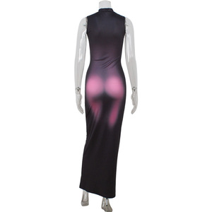 L1057-2026 Nuovi Arrivi Abito Lungo Aderente Senza Maniche Stampato in 3D Elasticizzato per Donne - Product Image 5
