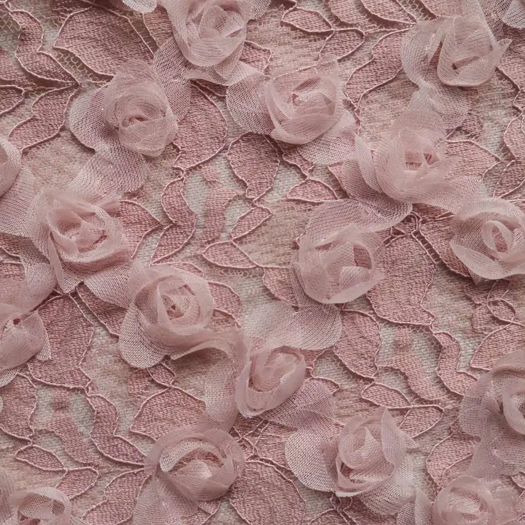 Commercio all'ingrosso 3D piccola rosa nastro fiori ricamo tessuto di pizzo Chiffon fiore cordoncino pizzo taglio per panno