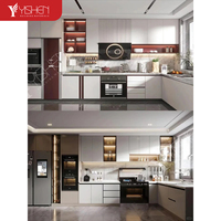 Meuble mural de cuisine modulaire en bois moderne, nouveau design, laque haute brillance, robinet, petit ensemble d'armoires intérieures pour évier