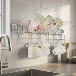 Support mural en métal pour tasses, support de rangement à un seul niveau pour vaisselle de cuisine, design simple et durable - Product Image 4