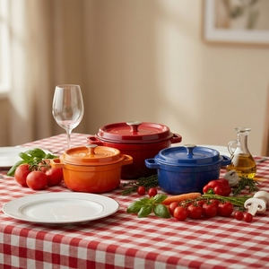 Marmite en <span class=keywords><strong>fonte</strong></span> <span class=keywords><strong>émaillée</strong></span> antiadhésive, grande capacité, multi-tailles, avec couvercle et doubles poignées, pour cuisine domestique - Product Image 1