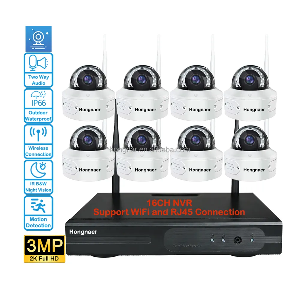 Full HD 3MP al aire libre hogar NVR 8 canales inalámbrico IP CCTV Cámara Sistema de Vigilancia Set Kit WiFi sistema de cámara de seguridad inalámbrica
