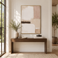 Peinture murale abstraite minimaliste de luxe, toile texturée beige, peinture à l'huile, géométrique moderne, taille personnalisée, cadre en bois fait main, hôtel