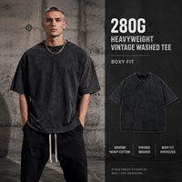 T-shirt Homme Oversize en Coton 280g, Style Vintage Délavé, Motif Personnalisé, Streetwear, Lavage Acide, Vierge pour Impression, Fabrication Usine