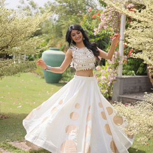 Conjunto de Lehenga Choli de Seda Blanca, Vestido Étnico Tradicional Indio, Traje Gamitha Largo Hasta el Suelo para Bodas y Fiestas - Product Image 1
