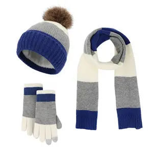 Oem personalizza 100% acrilico caldo inverno lavorato a maglia cappello invernale sciarpa e guanti Set per le donne