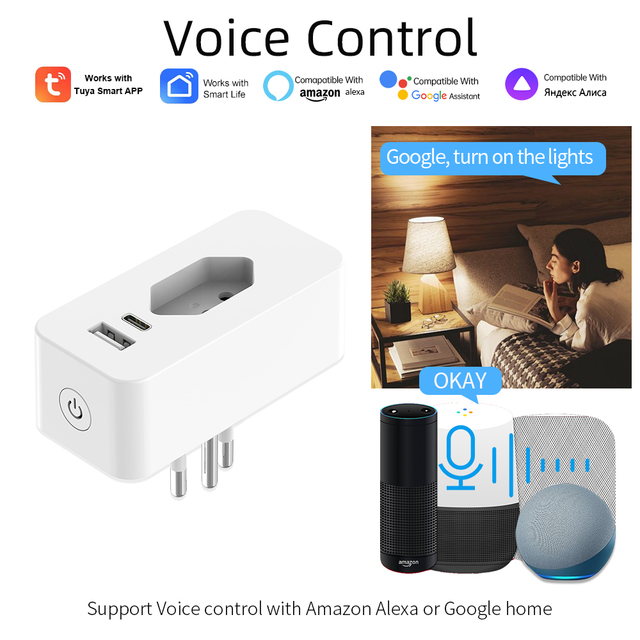 SIXWGH Brazilian Plug Smart 16A WiFi Wall Socket USB+Type C Charging Port Power Monitor Brazil Outlet Support Google Home Alexa