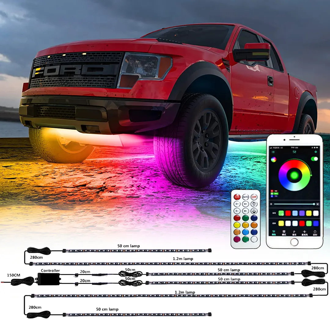 Flexible APP/Remote Control chasing Color RGB Car Underglow Led light Underbody System under glow 6pc underglow car led kit