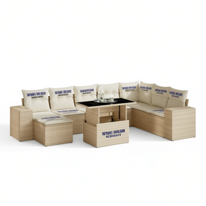 Ensemble de canapés de jardin beige avec rangement, meubles en rotin d'extérieur, design contemporain, coussins imperméables - Product Image 1