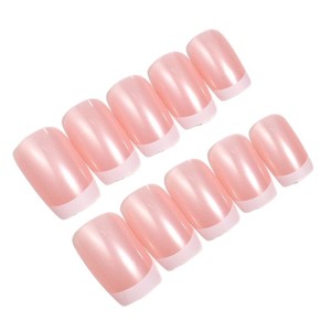 Simplicidad francesa 24 piezas Uñas artificiales naranjas desnudas Cuadrado Blanco Edg Prensa en las uñas Color sólido - Product Image 5