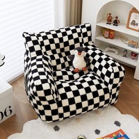 Fauteuil pouf carré sans cadre à carreaux noirs et blancs, en tissu doux, canapé individuel, chaise décontractée pour la maison, le salon, le balcon