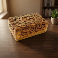 Boîte de rangement en bois de Sheesham sculptée à la main, bijoux religieux sculptés, boîte à bibelots, forme rectangulaire 7x5 pouces, couvercle à charnières, décoration de mariage